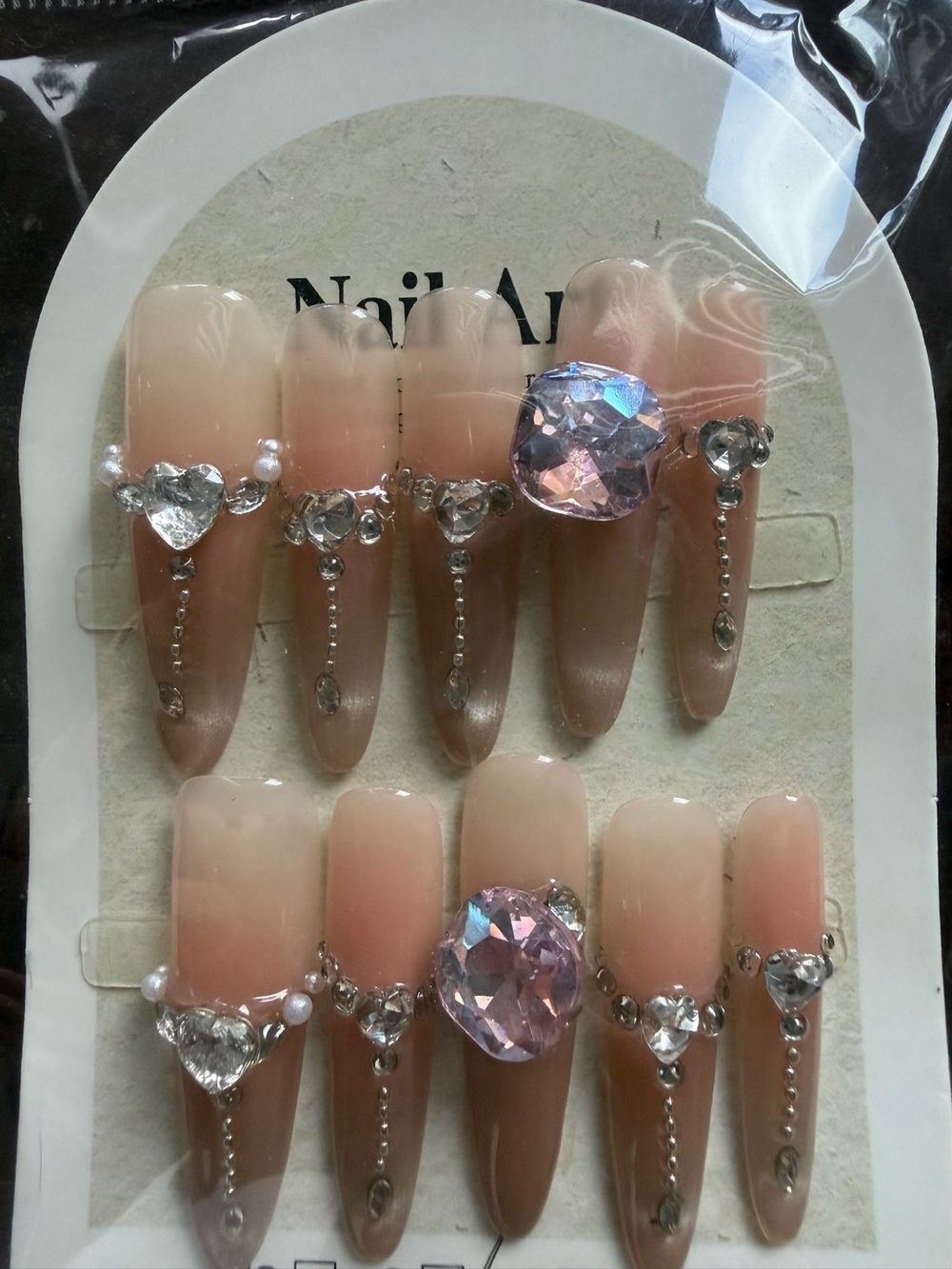 NAILA Nude Pink Ombre Press-On Nails with Crystal Accents